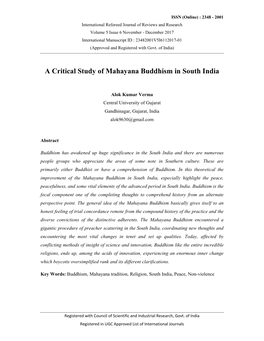 A Critical Study of Mahayana Buddhism in South India