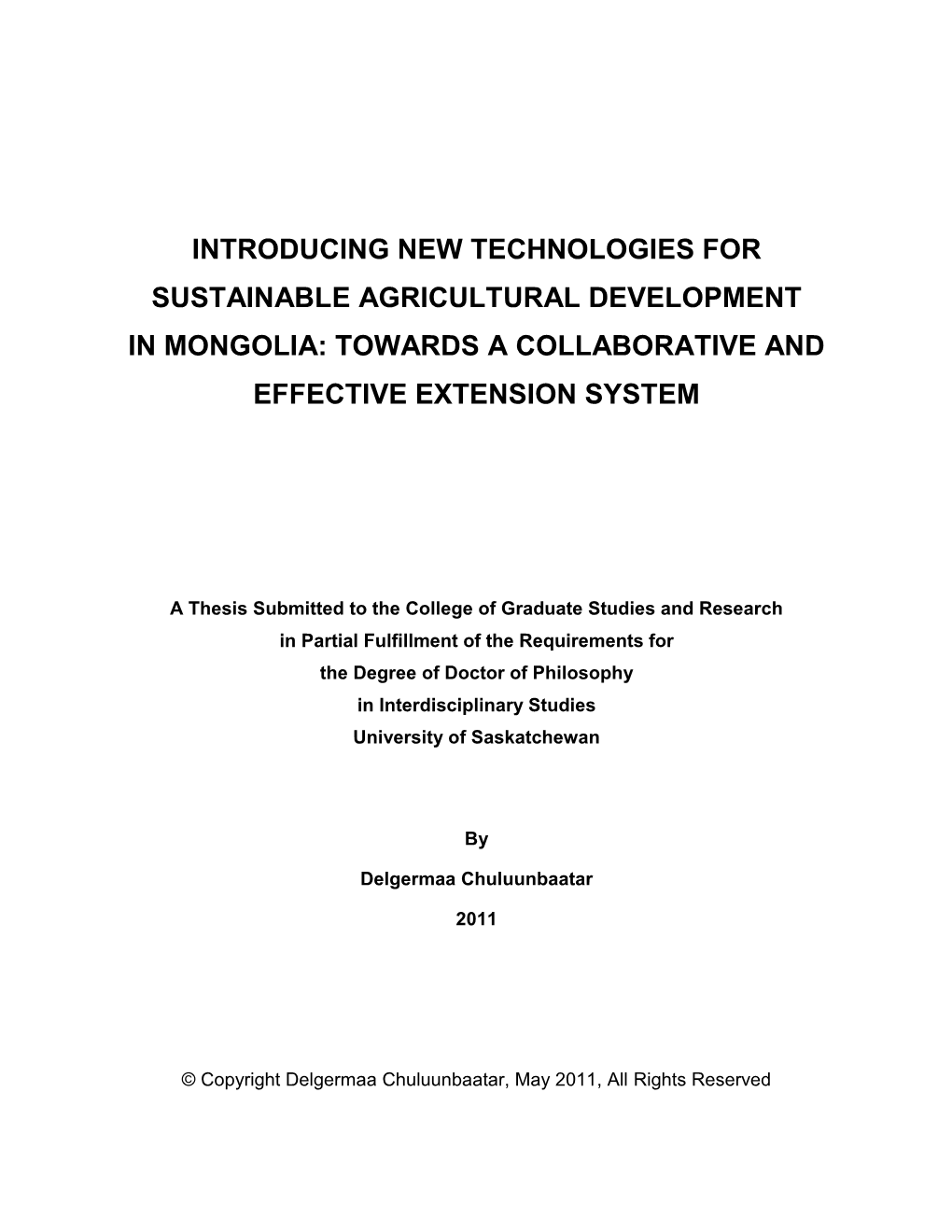 Introducing New Technologies for Sustainable Agricultural Development in Mongolia: Towards a Collaborative and Effective Extension System