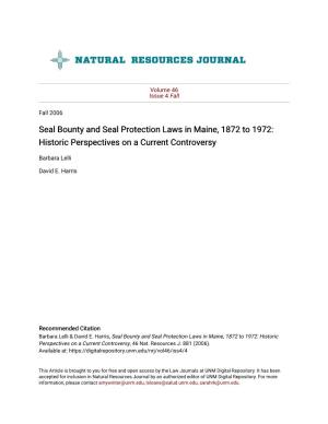 Seal Bounty and Seal Protection Laws in Maine, 1872 to 1972: Historic Perspectives on a Current Controversy