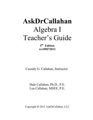 Askdrcallahan Algebra I Teacher's Guide