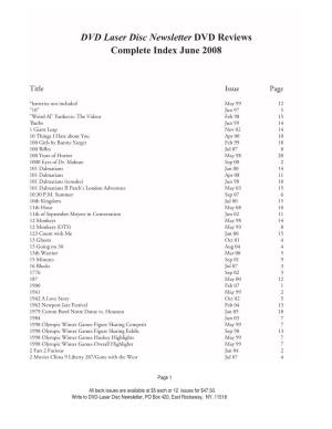 DVD Laser Disc Newsletter DVD Reviews Complete Index June 2008