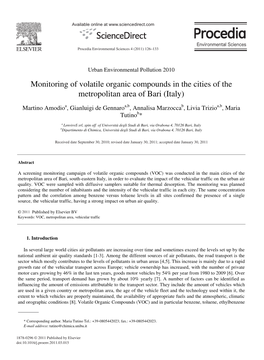 Monitoring of Volatile Organic Compounds in the Cities of the Metropolitan Area of Bari (Italy)