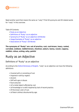 Rusty”? Find 18 Synonyms and 30 Related Words for “Rusty” in This Overview