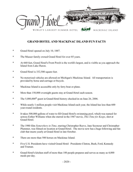 Grand Hotel and Mackinac Island Fun Facts