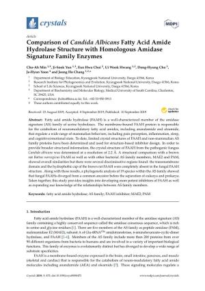 Comparison of Candida Albicans Fatty Acid Amide Hydrolase Structure with Homologous Amidase Signature Family Enzymes