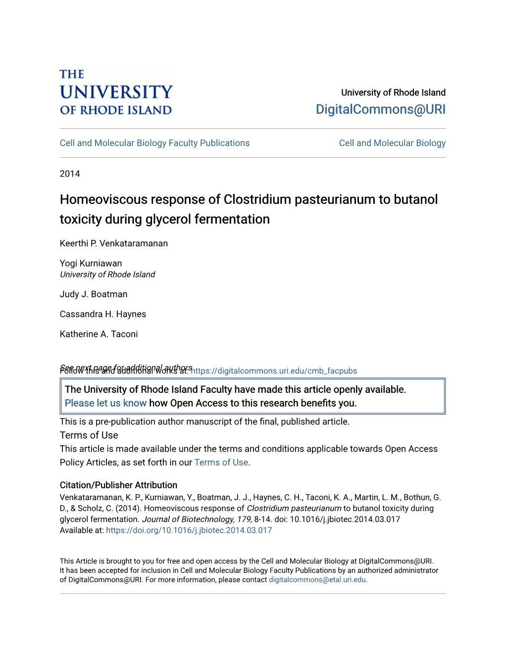 Homeoviscous Response of Clostridium Pasteurianum to Butanol Toxicity During Glycerol Fermentation