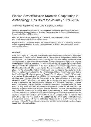 Finnish-Soviet/Russian Scientific Cooperation in Archaeology: Results of the Journey 1969–2014