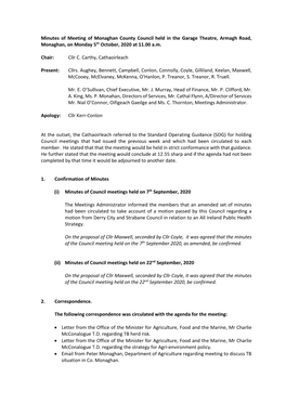 Council Meeting Minutes 5Th October 2020