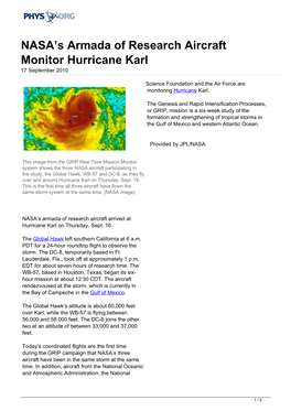 NASA's Armada of Research Aircraft Monitor Hurricane Karl