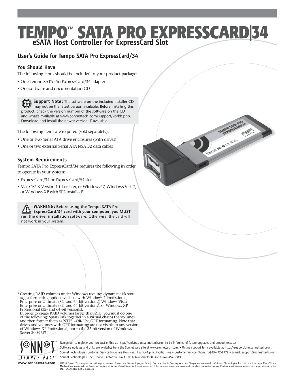 TEMPO™ SATA PRO EXPRESSCARD|34 Esata Host Controller for Expresscard Slot