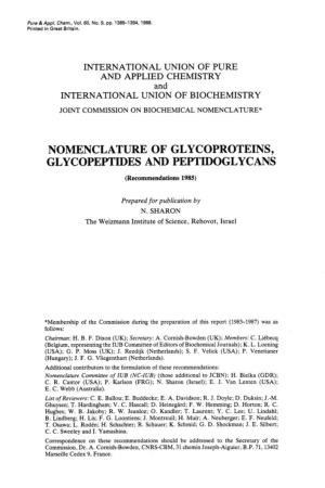 NOMENCLATURE of GLYCOPROTEINS, GLYCOPEPTIDES and PEPTIDOGLYCANS (Recommendations 1985)