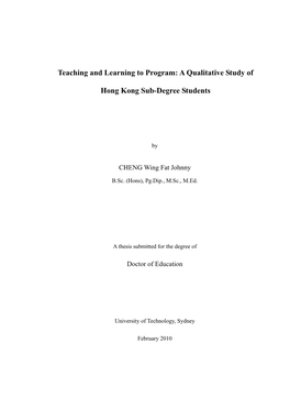 Teaching and Learning to Program: a Qualitative Study of Hong Kong Sub