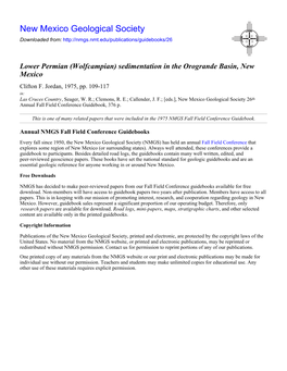 (Wolfcampian) Sedimentation in the Orogrande Basin, New Mexico Clifton F
