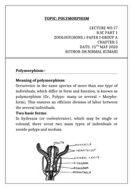 Polymorphism Lecture No:17 B.Sc Part 1 Zoology(Hons.)