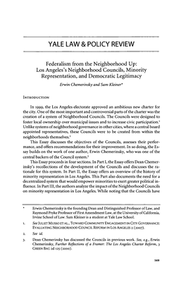 Los Angeles's Neighborhood Councils, Minority Representation, and Democratic Legitimacy Erwin Chemerinsky and Sam Kleiner*