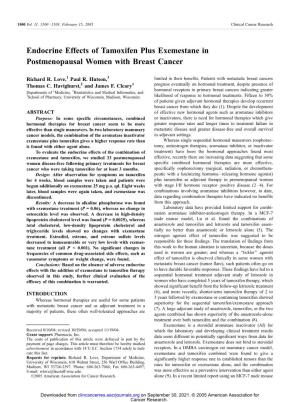 Endocrine Effects of Tamoxifen Plus Exemestane in Postmenopausal Women with Breast Cancer