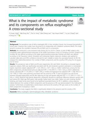 What Is the Impact of Metabolic Syndrome and Its Components on Reflux Esophagitis? a Cross-Sectional Study