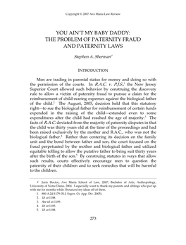 The Problem of Paternity Fraud and Paternity Laws