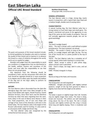 East Siberian Laika Official UKC Breed Standard Northern Breed Group ©Copyright 1996, United Kennel Club