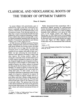 Classical and Neoclassical Roots of the Theory of Optimum Tariffs