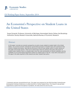 An Economist's Perspective on Student Loans in the United States