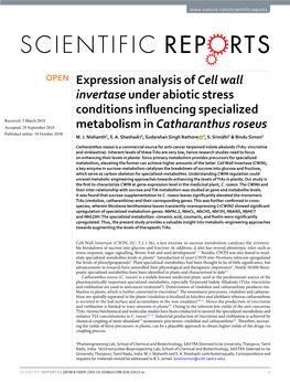 Expression Analysis of Cell Wall Invertase Under Abiotic Stress