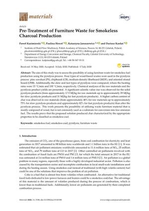 Pre-Treatment of Furniture Waste for Smokeless Charcoal Production