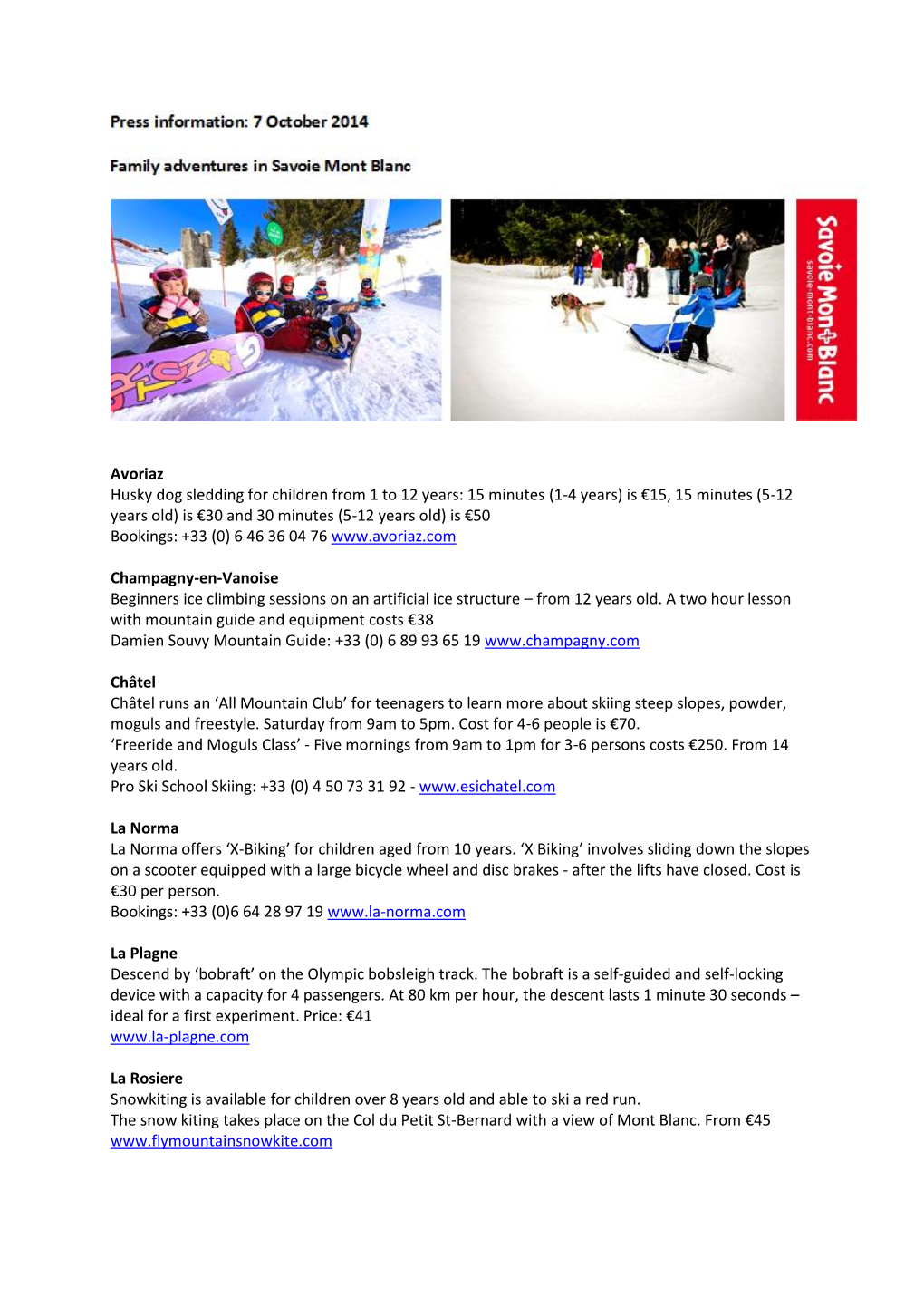 Avoriaz Husky Dog Sledding for Children from 1 to 12 Years