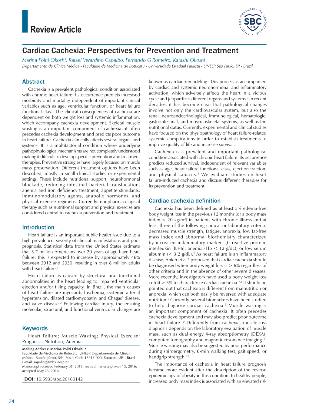 Cardiac Cachexia: Perspectives for Prevention and Treatment