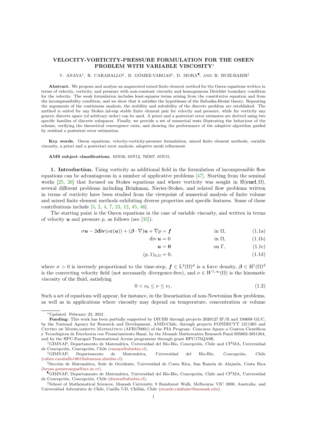 Velocity-Vorticity-Pressure Formulation for the Oseen Problem with Variable Viscosity∗