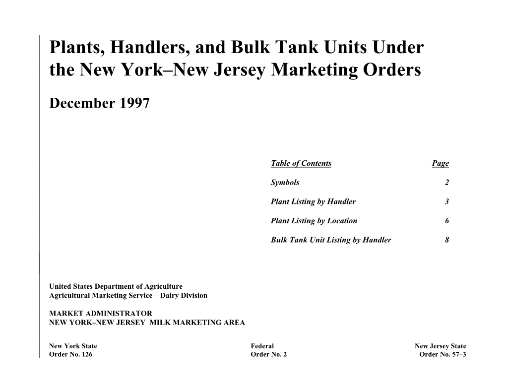 Plants, Handlers, and Bulk Tank Units Under the New York–New Jersey Marketing Orders