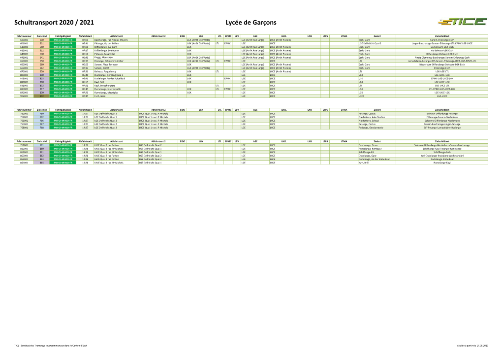 Schultransport 2020 / 2021 Lycée De Garçons
