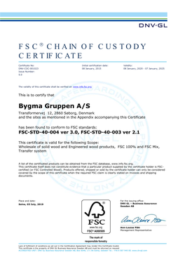 Fsc Chain of Custody Certificate