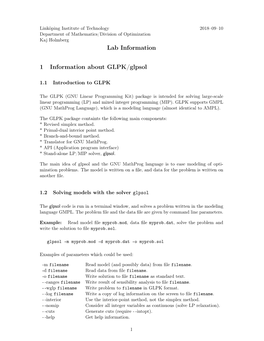 Lab Information 1 Information About GLPK/Glpsol