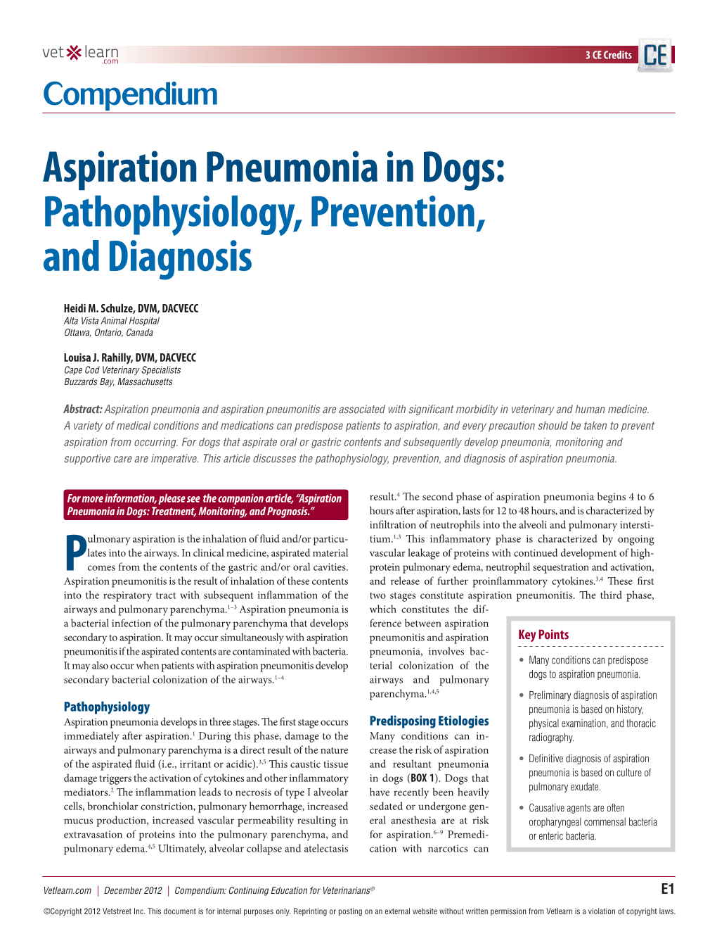 Aspiration Pneumonia in Dogs: Pathophysiology, Prevention, and Diagnosis