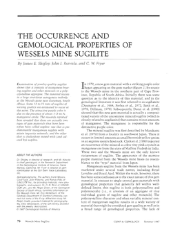 The Occurrence and Gemological Properties of Wessels Mine Sugilite