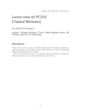 Lecture Notes for PC2132 (Classical Mechanics)