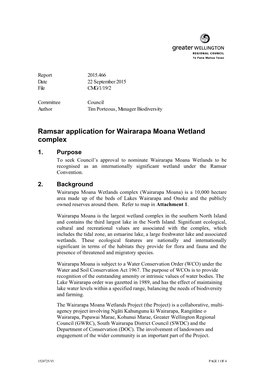Ramsar Application for Wairarapa Moana Wetland Complex 1