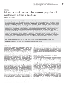 Is It Time to Revisit Our Current Hematopoietic Progenitor Cell Quantification Methods in the Clinic?