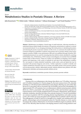 Metabolomics Studies in Psoriatic Disease: a Review