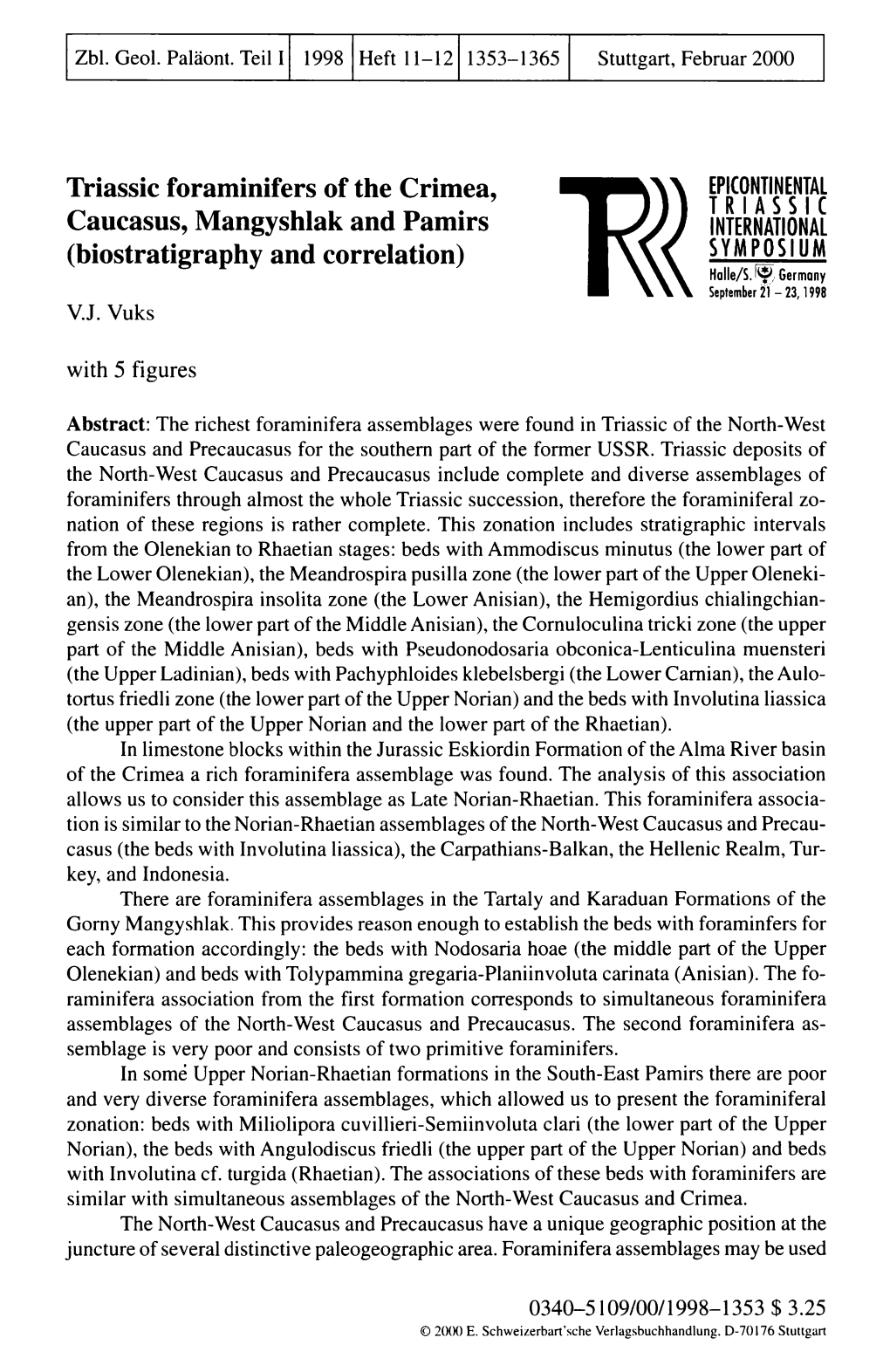 Triassic Foraminifers of the Crimea, Caucasus, Mangyshlak and Pamirs