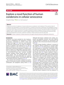 Explore a Novel Function of Human Condensins in Cellular Senescence Hongzhen Wang1,2* , Xin Liu1 and Guiying Li2