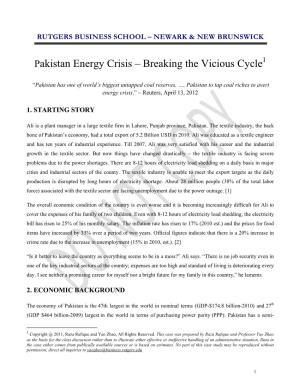 Pakistan Energy Crisis – Breaking the Vicious Cycle1