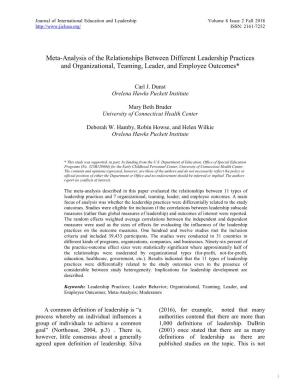 Meta-Analysis of the Relationships Between Different Leadership Practices and Organizational, Teaming, Leader, and Employee Outcomes*