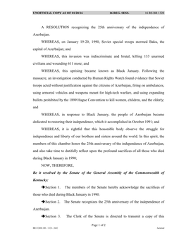 A RESOLUTION Recognizing the 25Th Anniversary of the Independence of Azerbaijan. WHEREAS, on January 19-20, 1990, Soviet Special