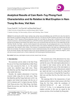 Analytical Results of Cam Ranh–Tuy Phong Fault Characteristics and Its Relation to Mud Eruption in Nam Trung Bo Area, Viet Nam