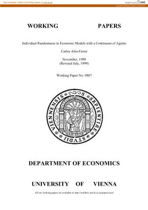 Working Papers Department of Economics University Of