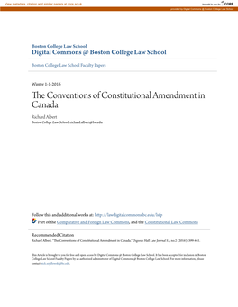 The Conventions of Constitutional Amendment in Canada