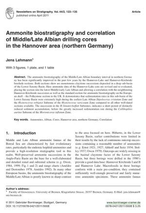 Ammonite Biostratigraphy and Correlation of Middle/Late Albian Drilling Cores in the Hannover Area (Northern Germany)