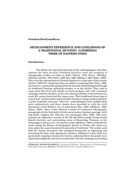 Development Experience and Livelihood of a Traditional Hunting –Gathering Tribe of Eastern India